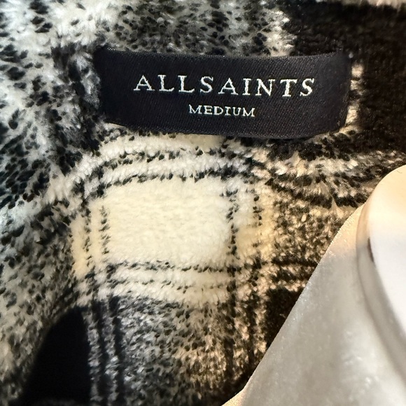 AllSaints Franco Teddy Plaid Fleece Jacket Black White Size Medium - Picture 2 of 11